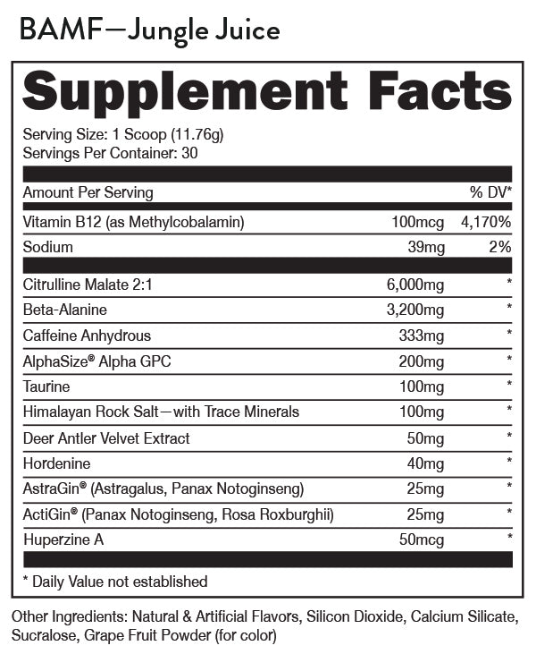 Supplement facts BAMF high stmulant from Bucked Up